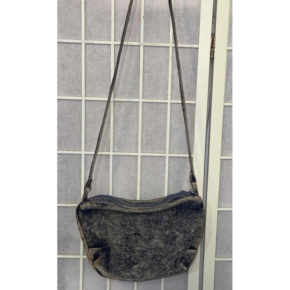 Vintage 80s 90s Denim Jean Aztec Distressed Pockets Crossbody‎ Bag Purse - Picture 2 of 14